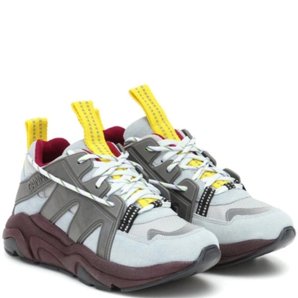 GANNI Shoes Womens EU 41 US 11 Grey Tech Chunky Mixed-Media Sneakers Luxury